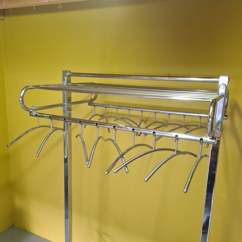 Vintage Dutch industrial chrome coat rack by Oostwoud