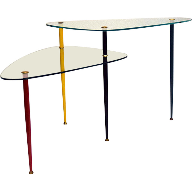 Tavolino vintage Arlecchino in metallo e cristallo di Edoardo Poli per Vitrex, Italia 1960