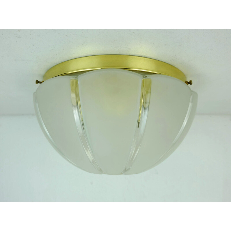Mid century A507 ceiling lamp in glass and brass by Glashuette Limburg, 1970s