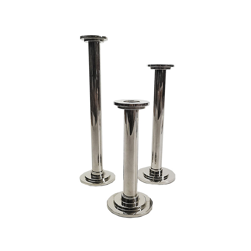 Set of 3 vintage metal covered with chrome candlesticks, 1970