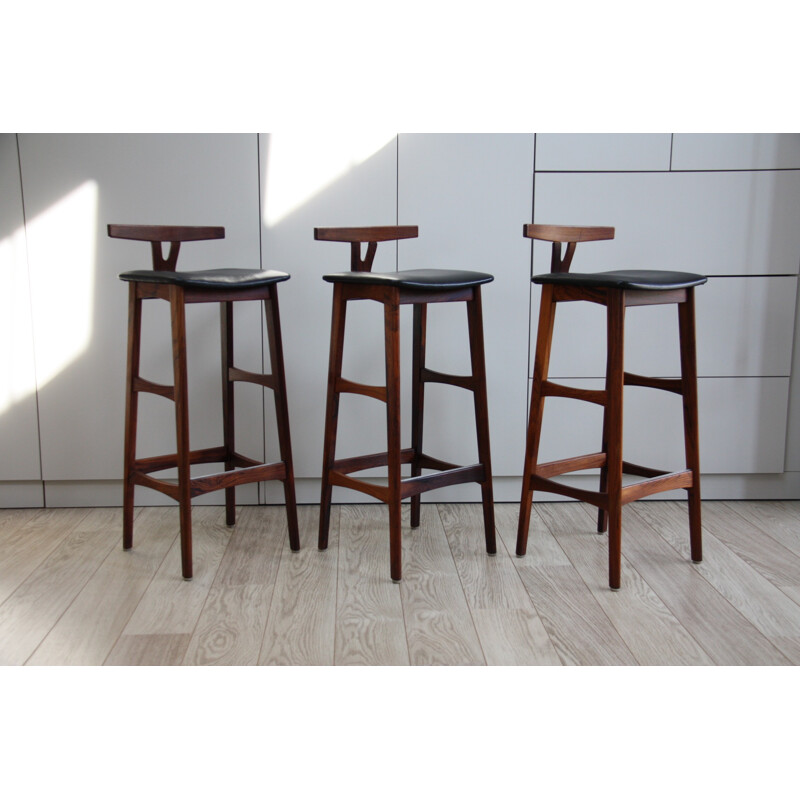 Set of 3 bar stools in rosewood by Erik Buch for Dyrlund - 1960s 