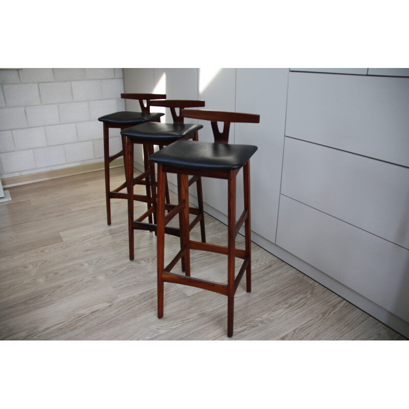 Set of 3 bar stools in rosewood by Erik Buch for Dyrlund - 1960s 