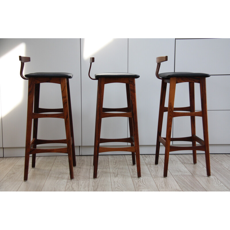 Set of 3 bar stools in rosewood by Erik Buch for Dyrlund - 1960s 