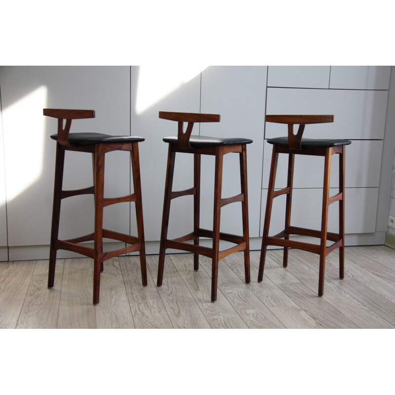 Set of 3 bar stools in rosewood by Erik Buch for Dyrlund - 1960s 