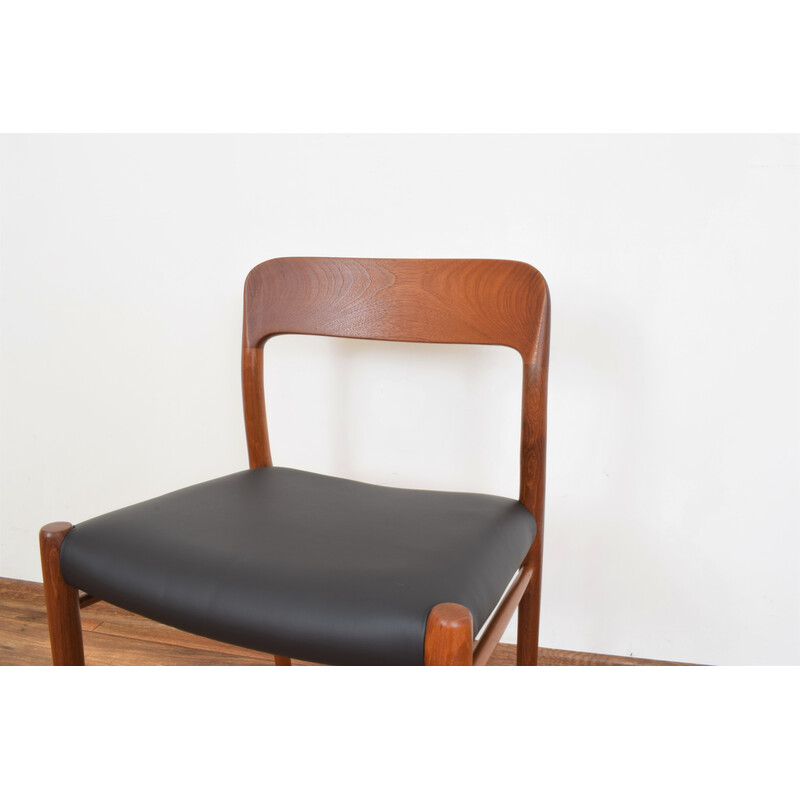 Lot de 4 chaises vintage en teck et cuir modèle 75 par N.O. Møller pour J.L. Møllers, Danemark 1960