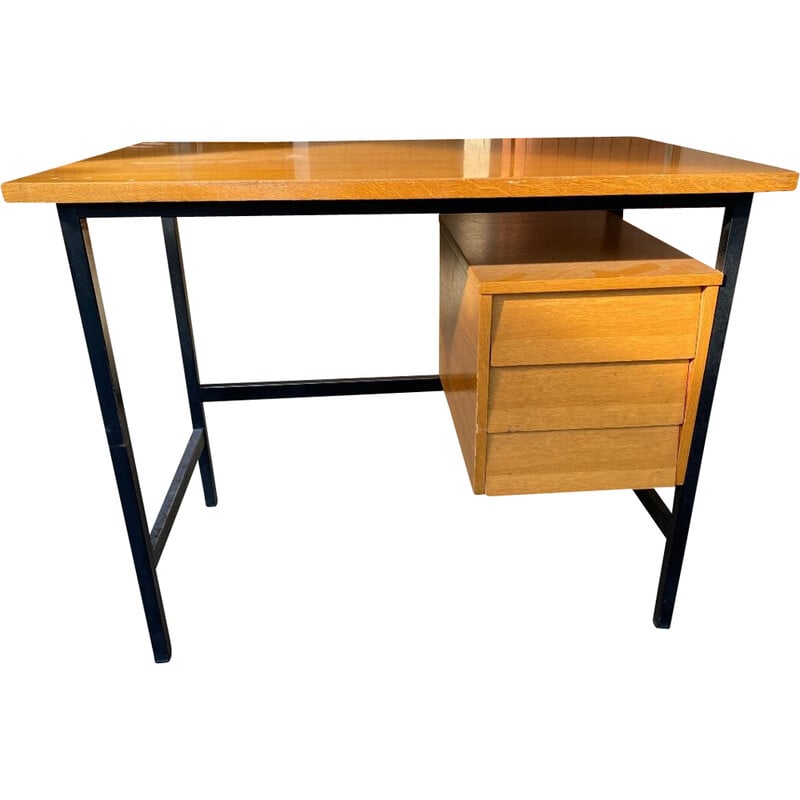 Table de bureau vintage Art Deco en bois laqué noir, France 1950