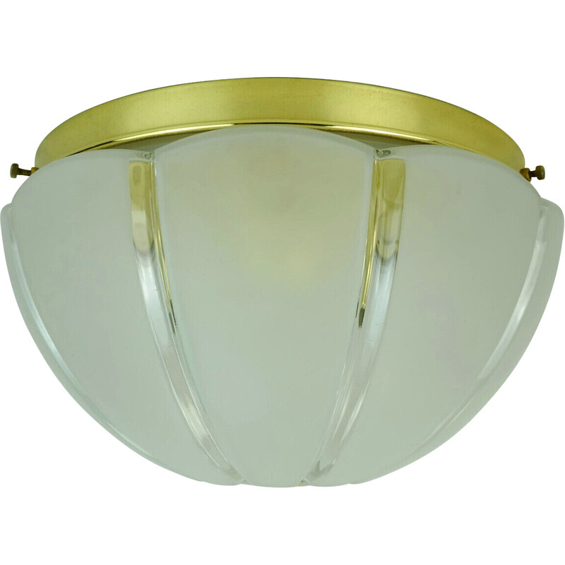 Mid century A507 ceiling lamp in glass and brass by Glashuette Limburg, 1970s