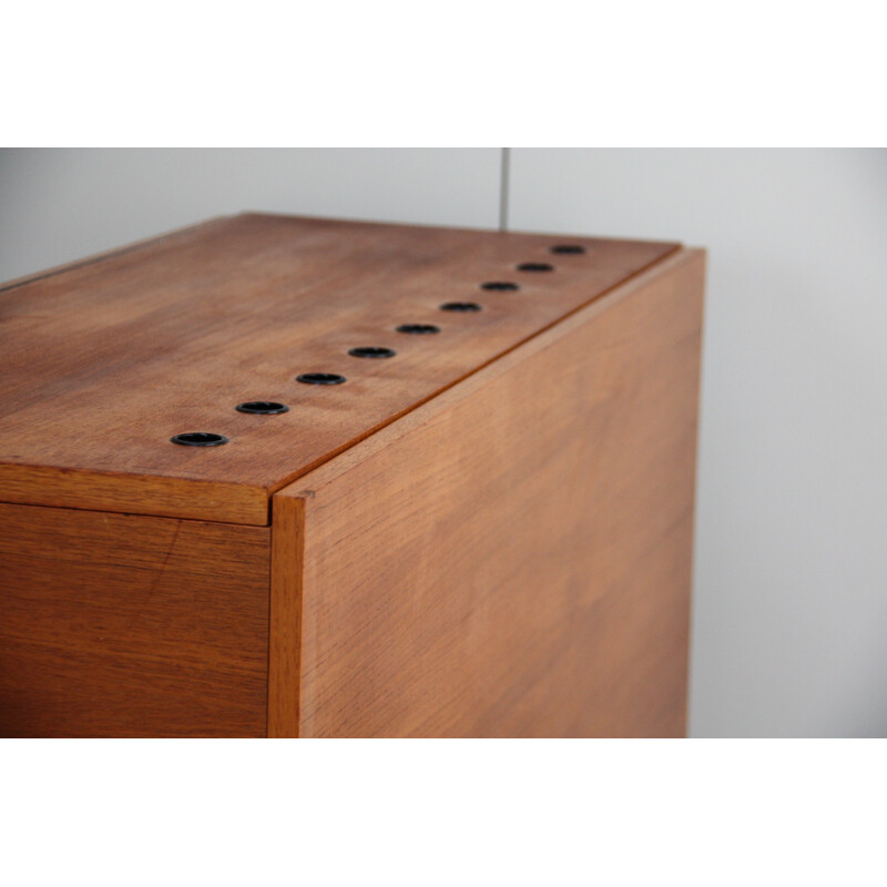 Storage box (vinyltoys) in teak by Gunther Renkel, Twen series for Rego - 1960s