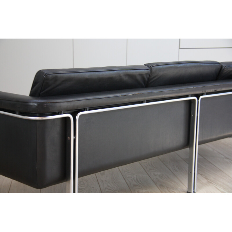 Model 6913 3-seater sofa in black leather by Hort Brüning for Kill International - 1960s