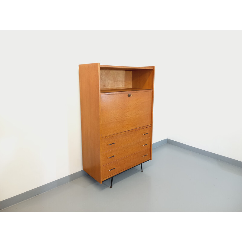 Vintage wood and black metal secretary, 1950-1960