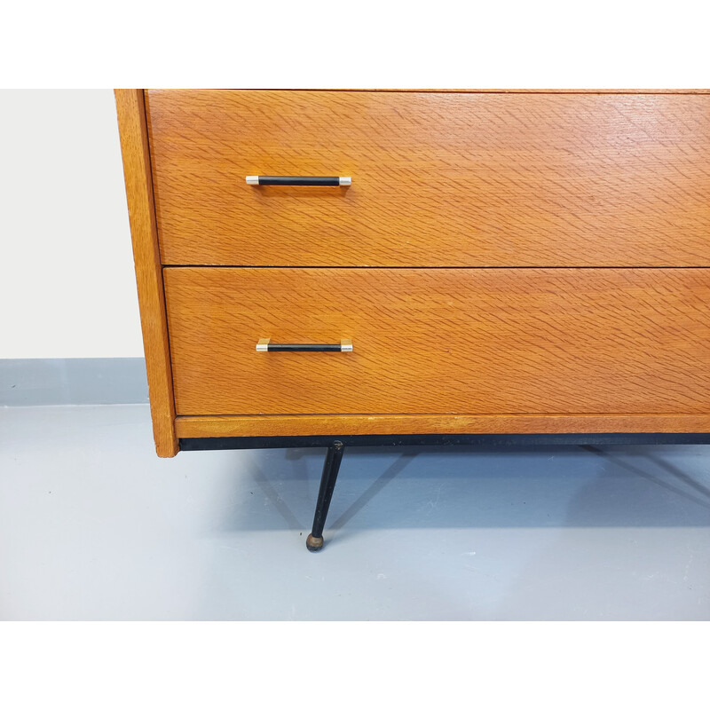 Vintage wood and black metal secretary, 1950-1960