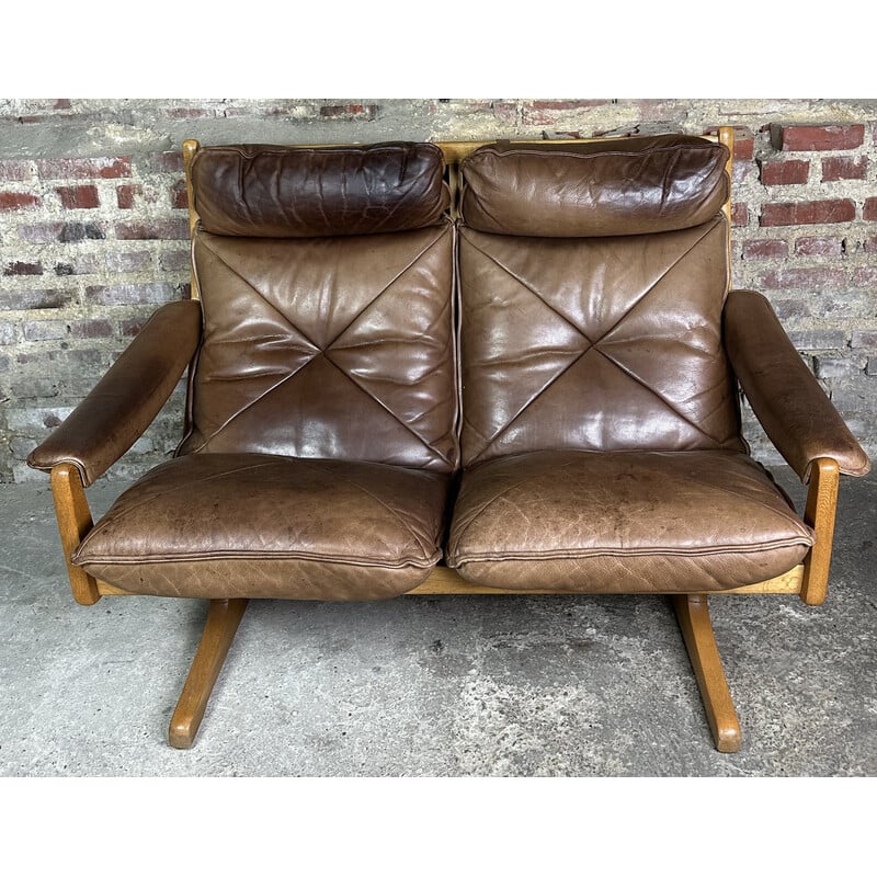 Vintage living room set in ashwood and leather by Söda Galvano for Lied Mobler, Norway 1960
