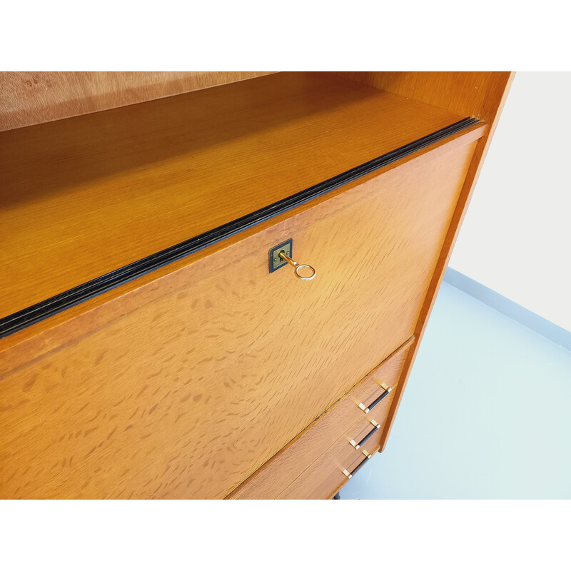 Vintage wood and black metal secretary, 1950-1960