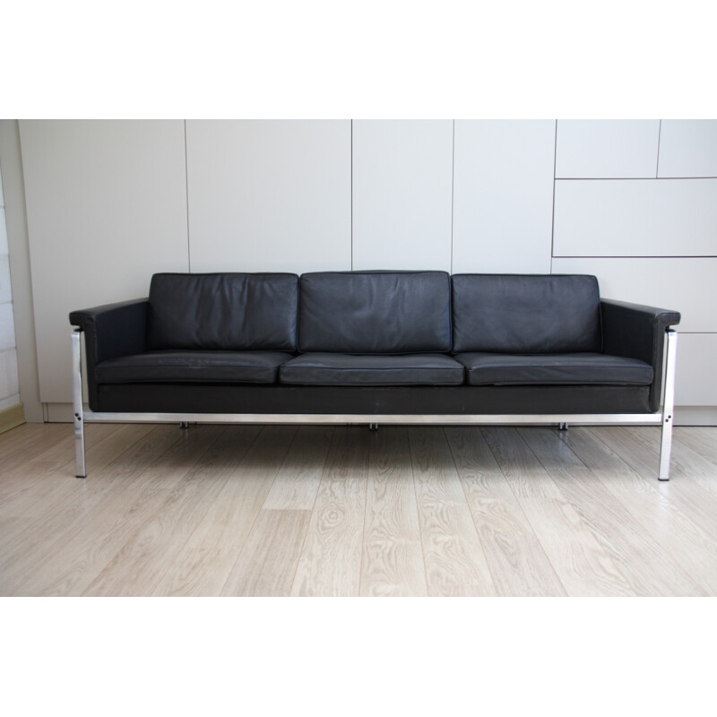 Model 6913 3-seater sofa in black leather by Hort Brüning for Kill International - 1960s