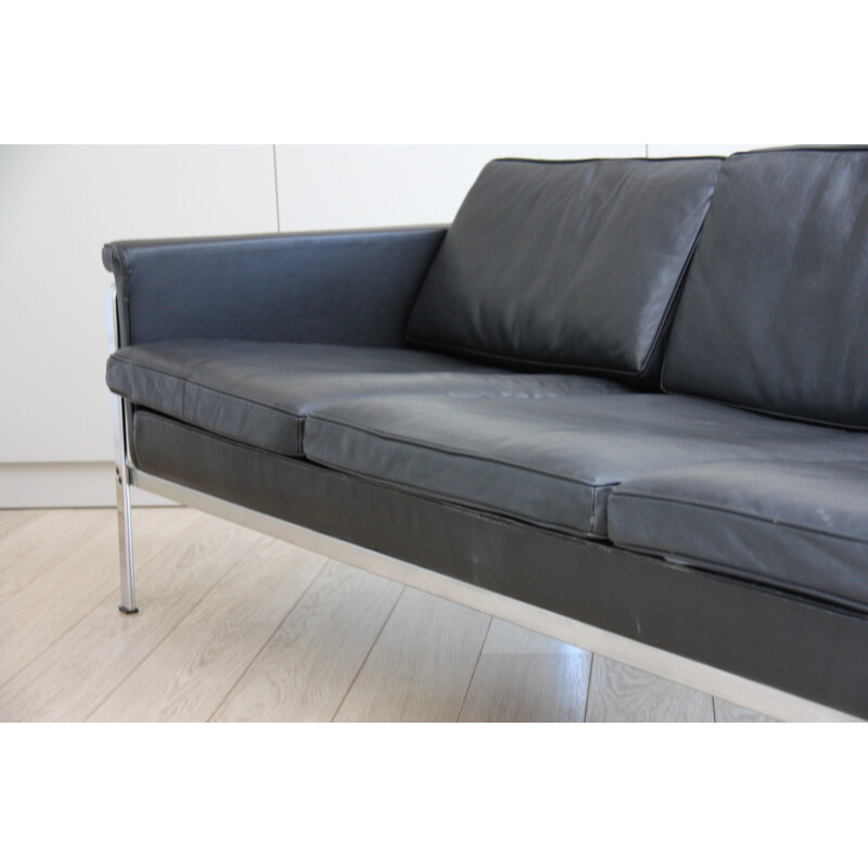 Model 6913 3-seater sofa in black leather by Hort Brüning for Kill International - 1960s