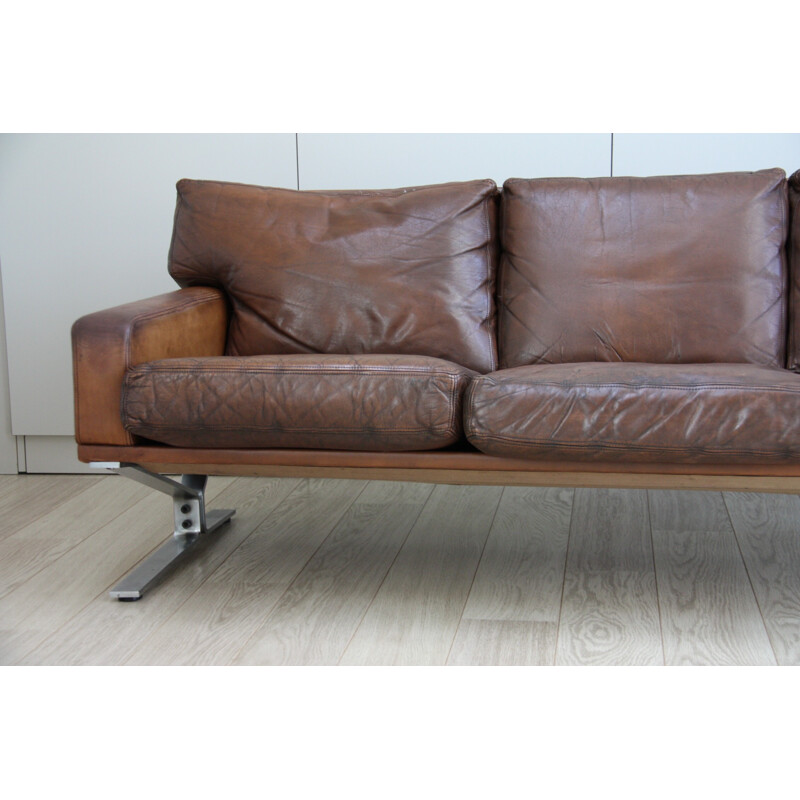 3-seater sofa in brown leather by Georg Thams for Polster Mobelfabrik - 1960s