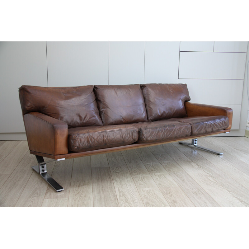 3-seater sofa in brown leather by Georg Thams for Polster Mobelfabrik - 1960s