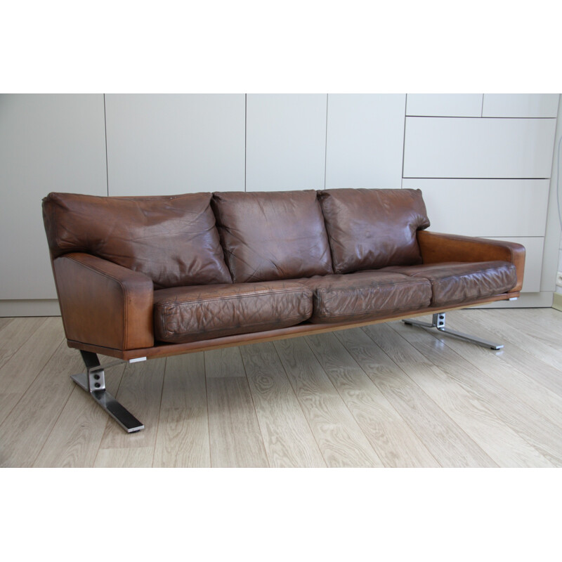Canapé 3 places en cuir marron par Georg Thams pour Polster Mobelfabrik - 1960