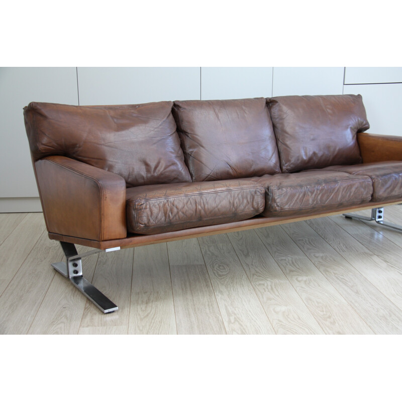 Canapé 3 places en cuir marron par Georg Thams pour Polster Mobelfabrik - 1960