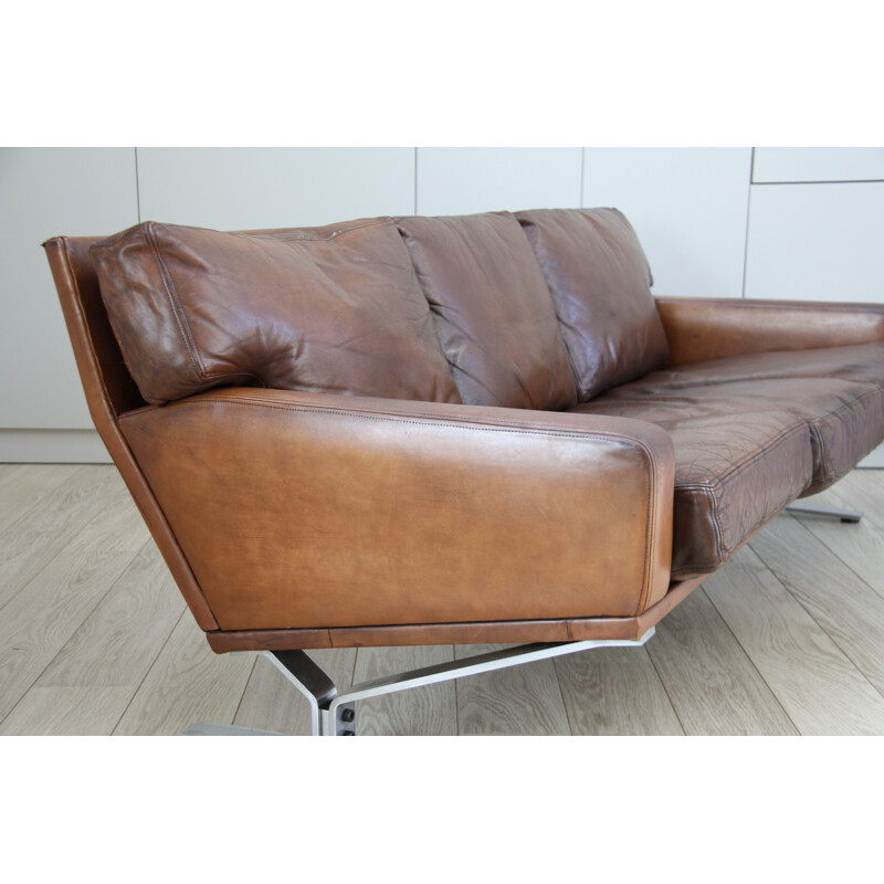 3-seater sofa in brown leather by Georg Thams for Polster Mobelfabrik - 1960s