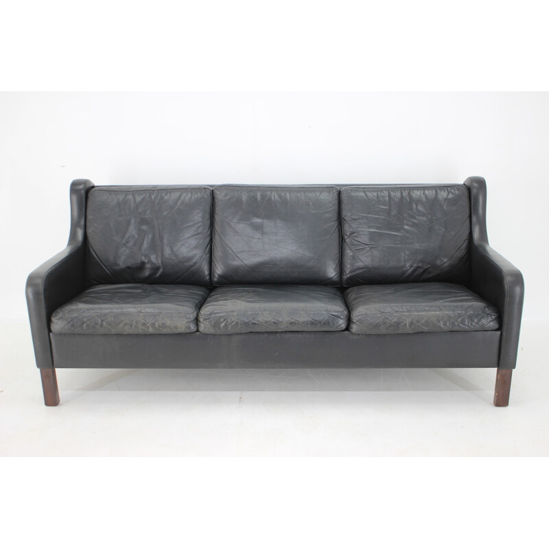 Vintage schwarzes Leder 3-Sitzer Sofa, Dänemark 1970