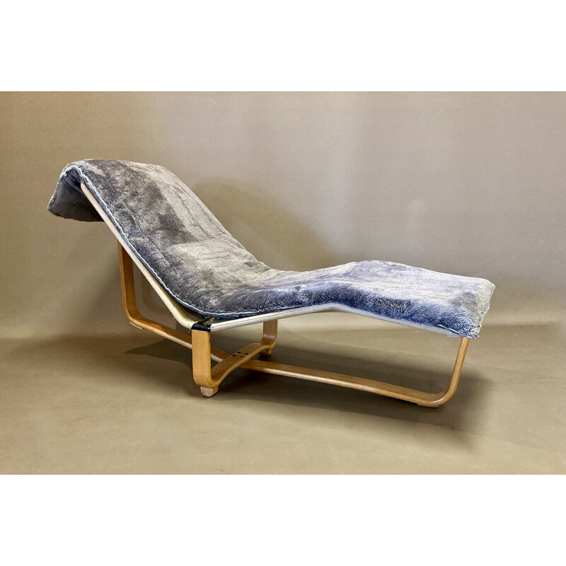 Vintage beechwood and velvet rocking chair by Ingmar and Knut, 1960