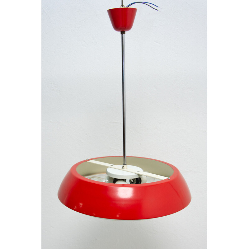 Vintage sheet metal, glass and plastic pendant lamp by Josef Hurka for Napako, Czechoslovakia 1960