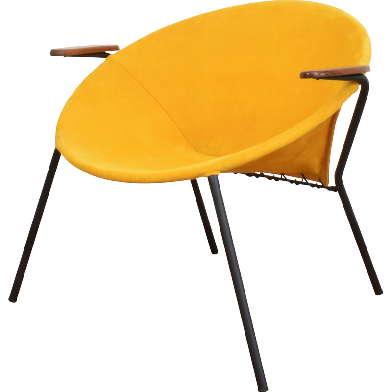 Vintage mustard leather armchair by Hans Olsen for Lea Design, 1960