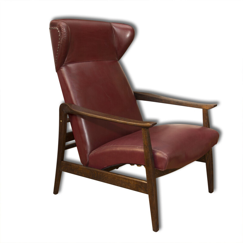 Vintage red leather wing chair, Northern Europe 1940s