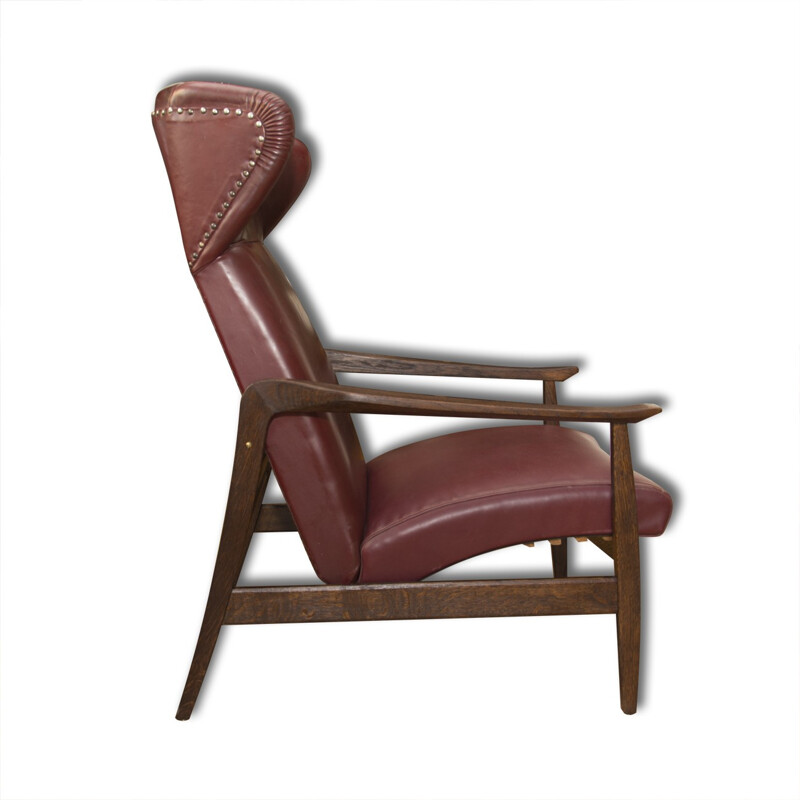 Vintage red leather wing chair, Northern Europe 1940s