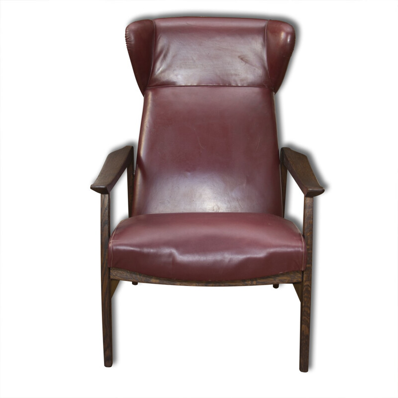 Cadeira de couro vermelho Vintage, Europa do Norte dos anos 40