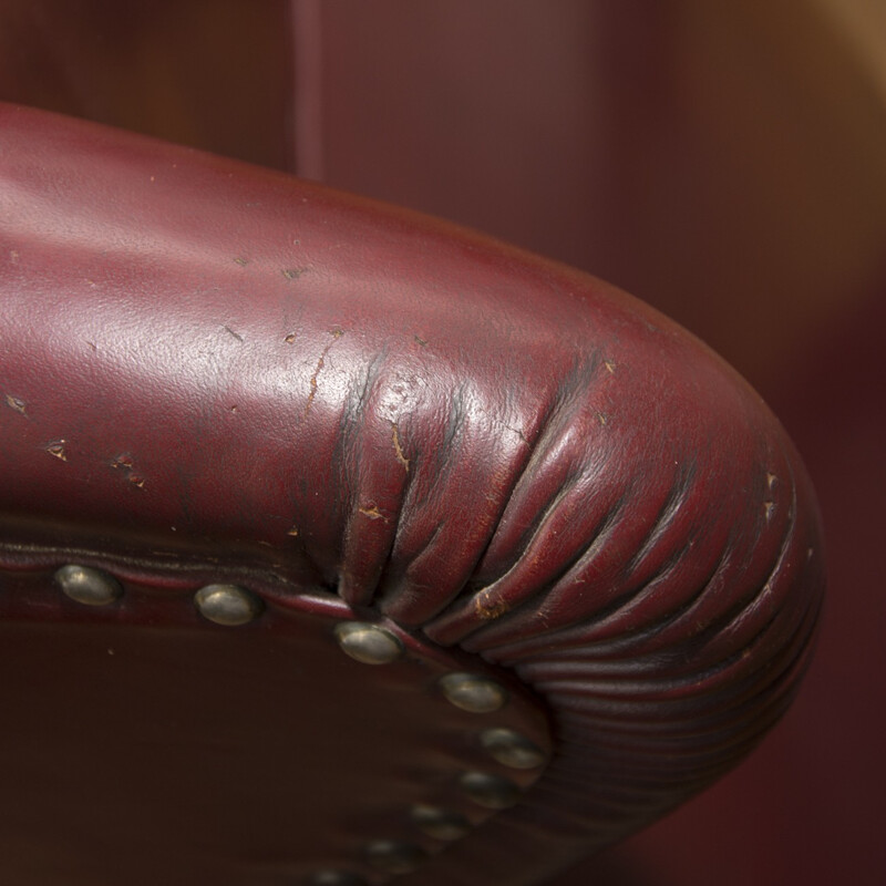 Vintage red leather wing chair, Northern Europe 1940s