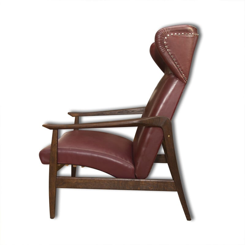 Cadeira de couro vermelho Vintage, Europa do Norte dos anos 40