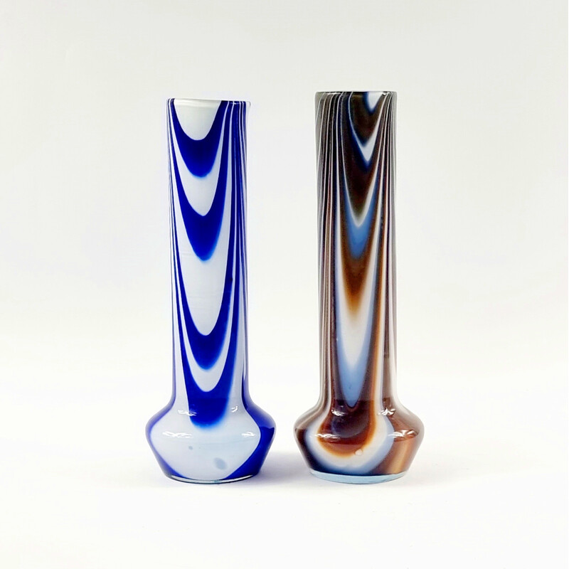 Pair of vintage marbled Murano glass vases by Carlo Moretti, Italy 1970