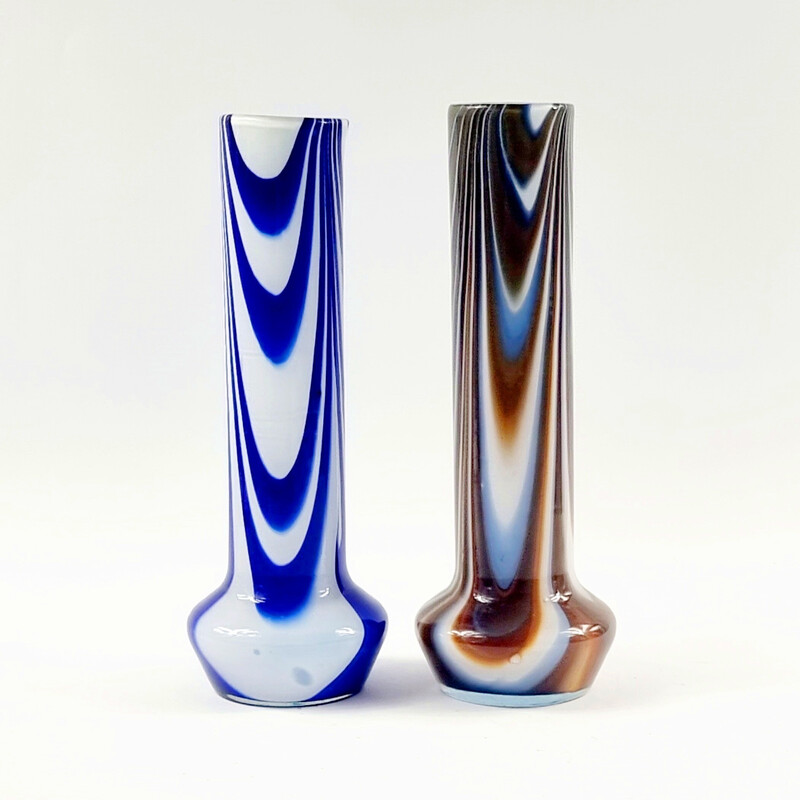 Pair of vintage marbled Murano glass vases by Carlo Moretti, Italy 1970