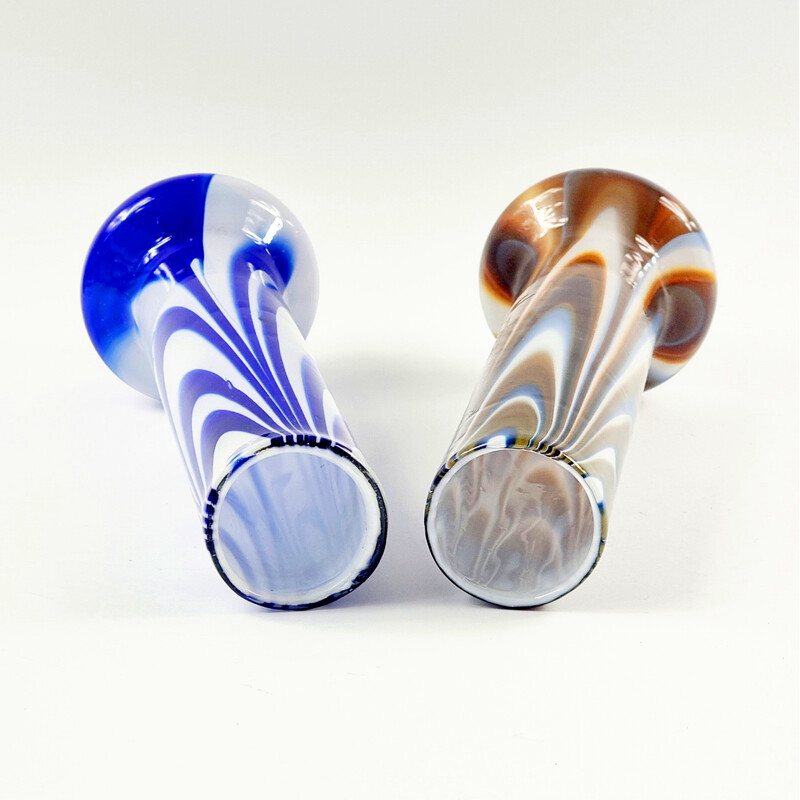 Pair of vintage marbled Murano glass vases by Carlo Moretti, Italy 1970