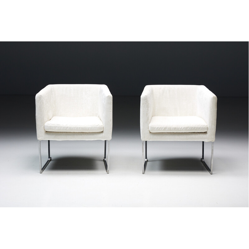 Vintage ivory white velvet armchair by Antonio Citterio for Maxalto, 2002