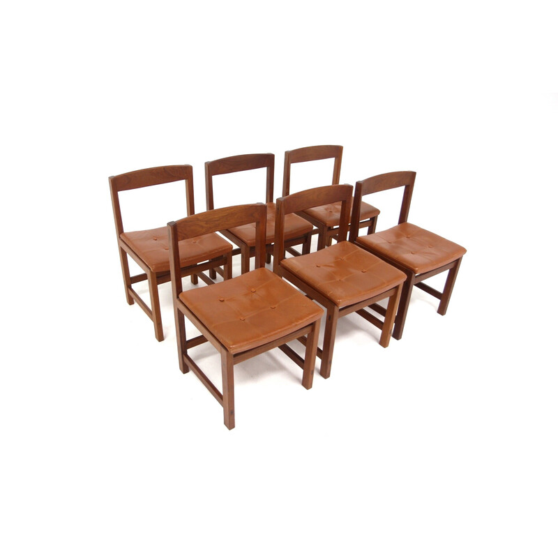 Conjunto de 6 cadeiras de teca vintage "Corona" de Lennart Bender para Ulförts Tibro, Suécia 1960