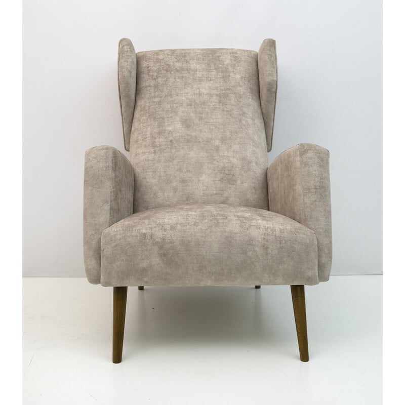 Vintage velvet armchair "Alata" by Gio Ponti for Cassina, Italy 1950