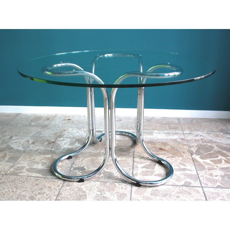 Table en verre vintage avec piétement en métal - 1960