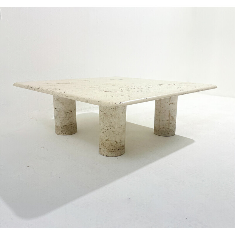 Mid-century travertine square coffee table by Angelo Mangiarotti, Italy 1970s