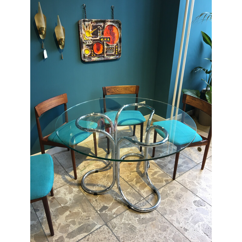 Vintage glass table with metal base - 1960s