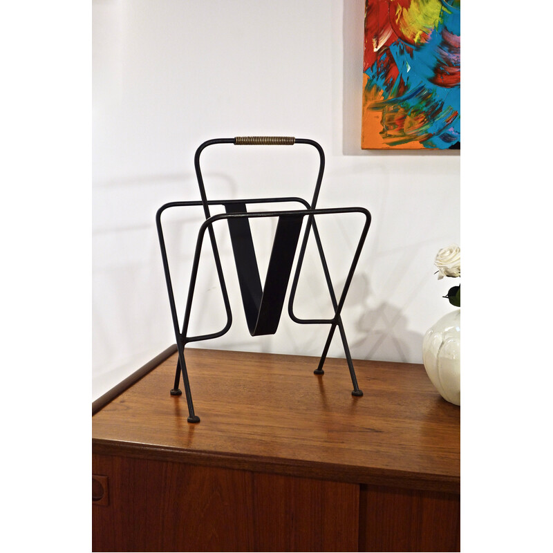 Vintage magazine rack by Jacques Adnet, France 1950