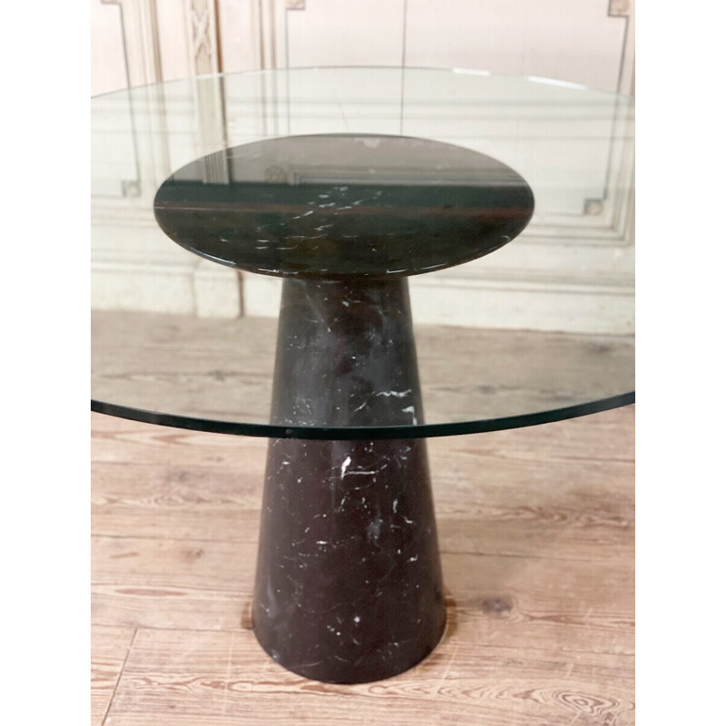 Table vintage avec pieds en marbre noir et plateau en verre par Angelo Mangiarotti, Italie 1970