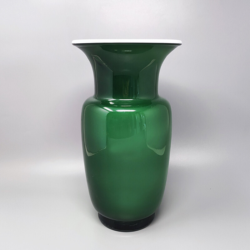 Pair of vintage green vases in Murano glass by Carlo Nason, Italy 1970s