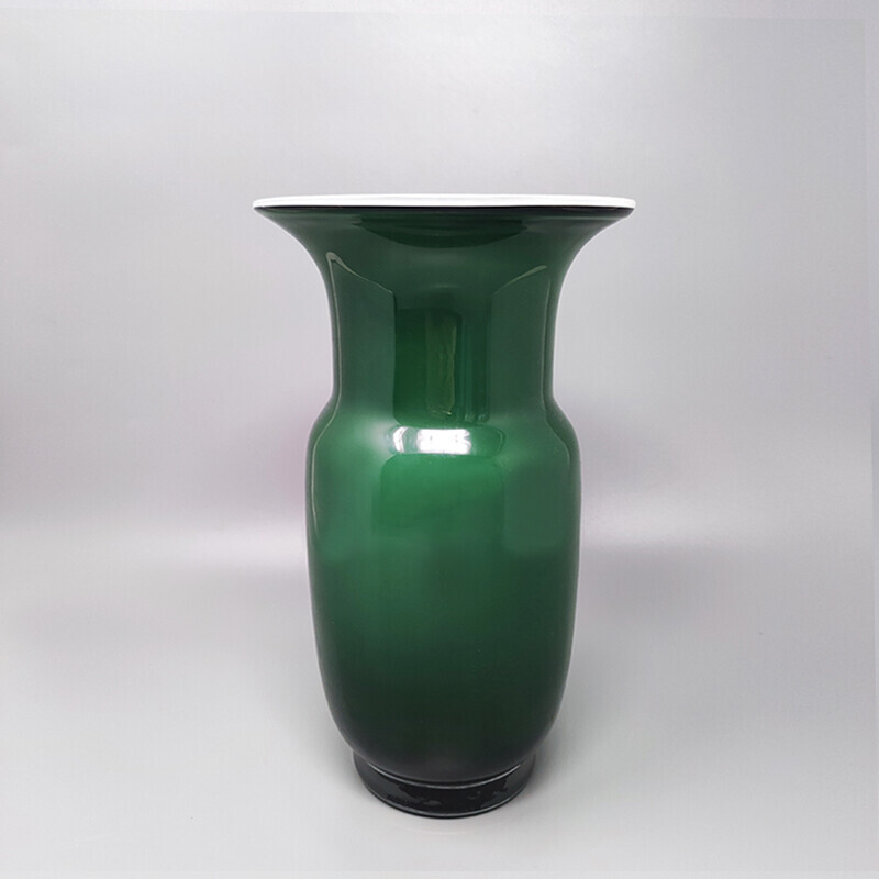 Paar vintage groene vazen in Murano glas van Carlo Nason, Italië 1970
