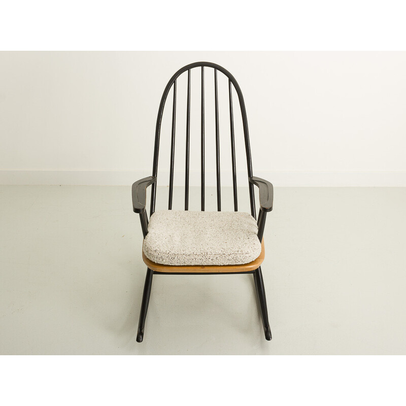 Chaise à bascule noir vintage avec galette en tissu