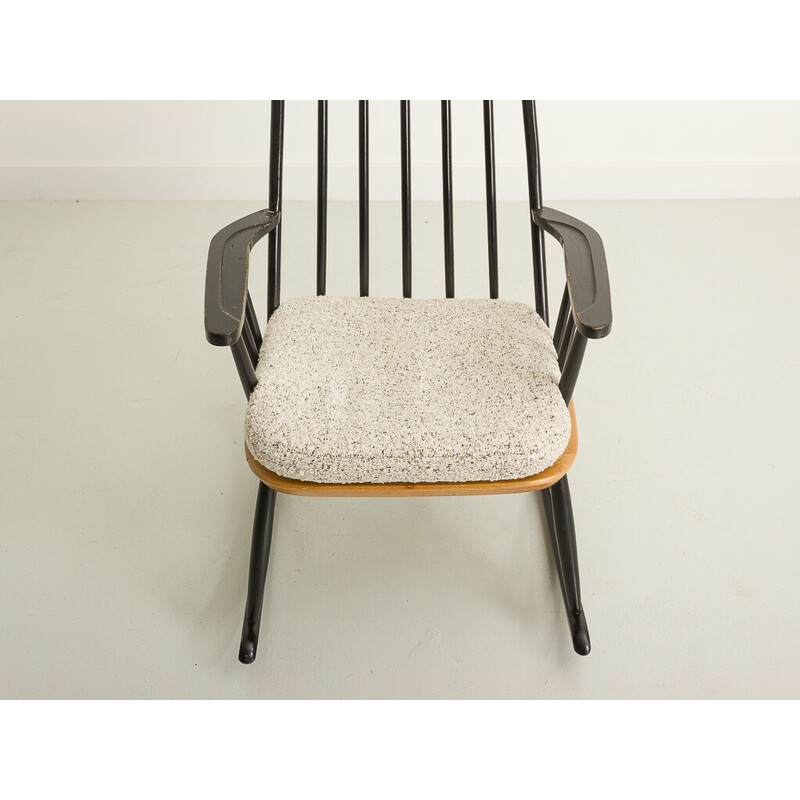 Chaise à bascule noir vintage avec galette en tissu