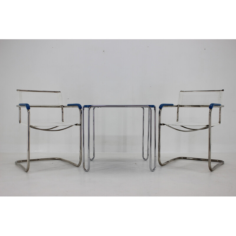 Conjunto de mesa auxiliar B10 vintage y par de sillones B34 de Marcel Breuer para Mucke Melder, Checoslovaquia Años 30