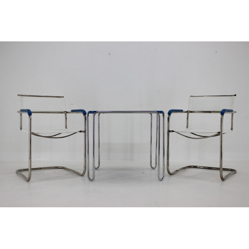 Set of vintage B10 side table and pair of B34 armchairs by Marcel Breuer for Mucke Melder, Czechoslovakia 1930s